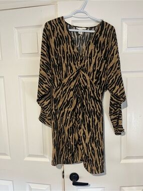 H&M Black and Tan Animal Print Long Sleeve Dress